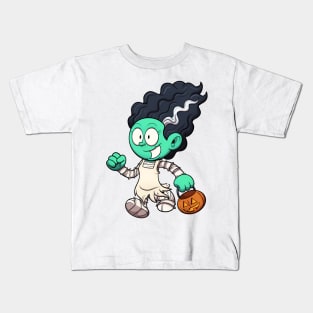 Kid In Frankenstein’s Bride Trick Or Treating Kids T-Shirt